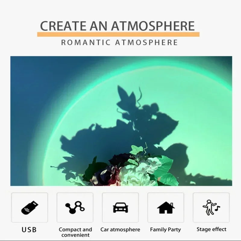 USB Sunset Lamp LED Rainbow Neon Night Light Projector Photography Wall Atmosphere Lighting for Bedroom Room Decor Nightlights