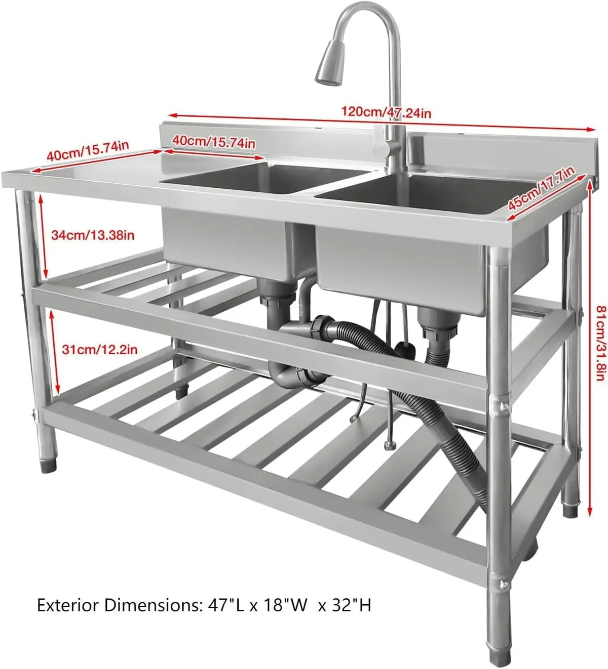 304 Stainless Steel Sink Commercial Restaurant Kitchen Sink with Drawable Hot &amp; Cold Water Faucet