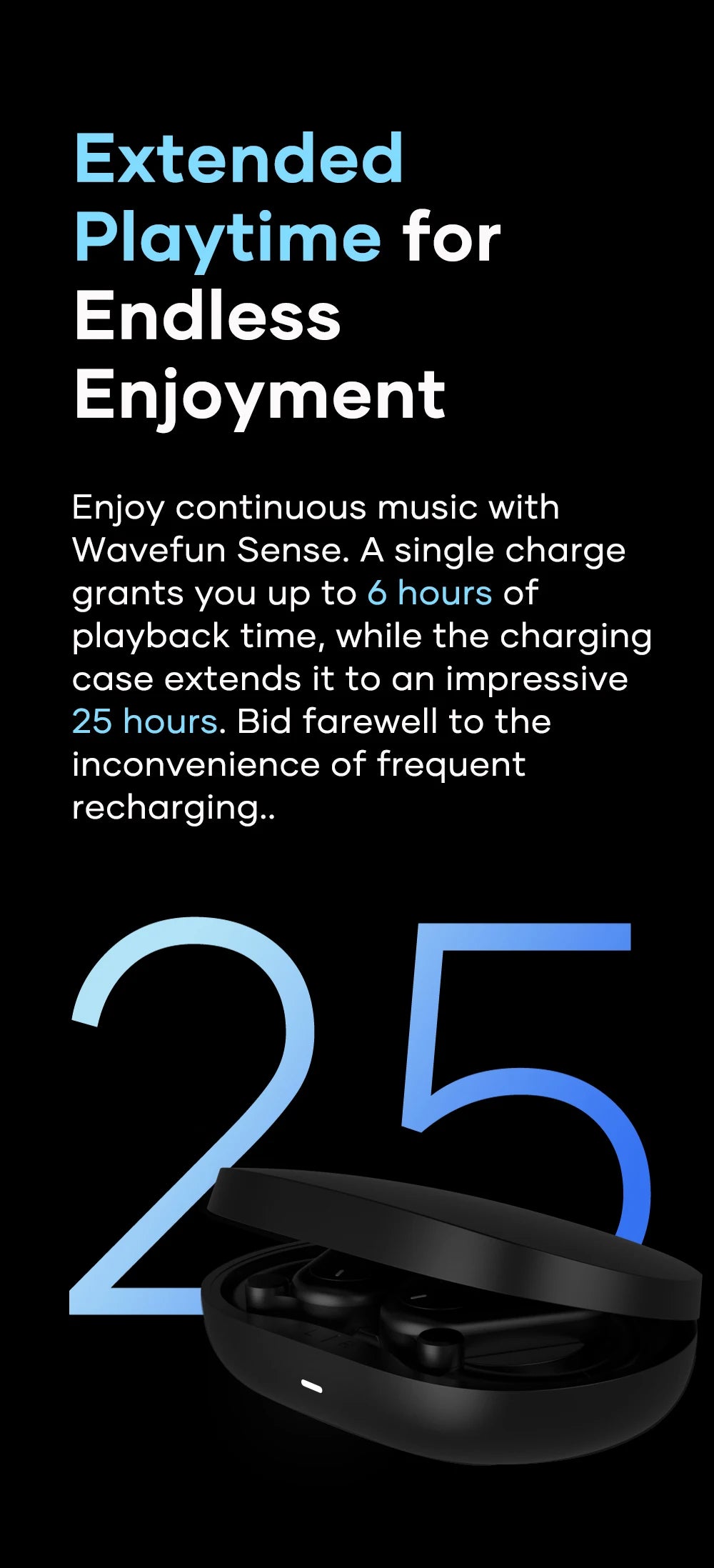 Wavefun Sense Open Ear Headphones Bluetooth Earphone with Adjustable Ear Hook Super Bass Earbuds BT5.3 Headsets with Microphone