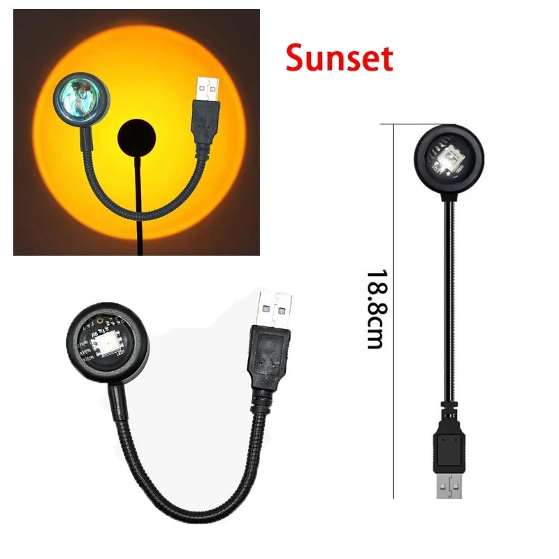 USB LED Sunset Lamp Ambient light Projector Photography Wall Atmosphere Neon Lights for Party Bedroom Living Room Decoration