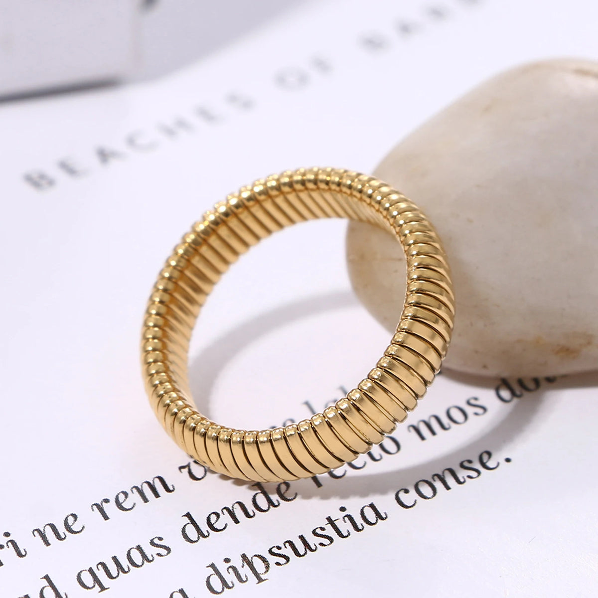 BONISKISS Women Elastic Ring Personality Simple Thick Stainless Steel Women's Gold Ring Micro Elastic Can Be Folded Silver Gold