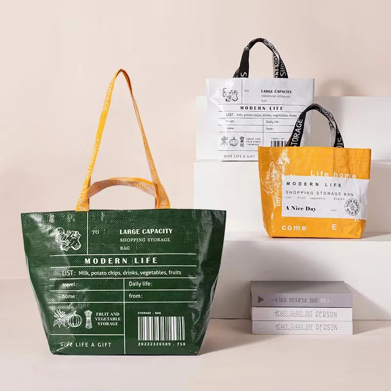 Foldable reusable waterproof shopping tote by Hot Trend Vault, eco-friendly shopping bag with compact design and sturdy handles.