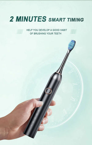 Hot Trend Vault GeZhou Sonic Electric Toothbrush for adults with six modes, timer, USB rechargeability, and replacement heads.