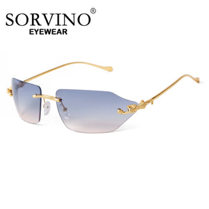 SORVINO Retro Leopard Sunglasses For Women Men 2024 New Classic Metal Gold Polygon Rimless Gradient Brand Fashion Glasses UV400