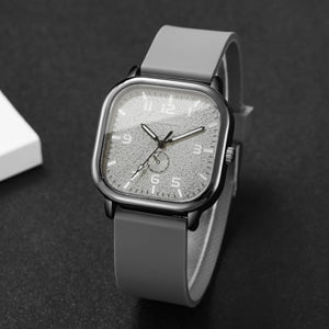 Square watch with silicone strap and quartz movement, unisex casual wristwatch from Hot Trend Vault, shown in a sleek design.