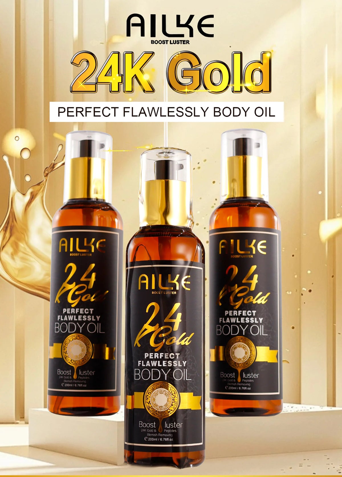 Close-up of AILKE 24K Gold Collagen Whitening cream jar from Hot Trend Vault with gold accents and product label visible.