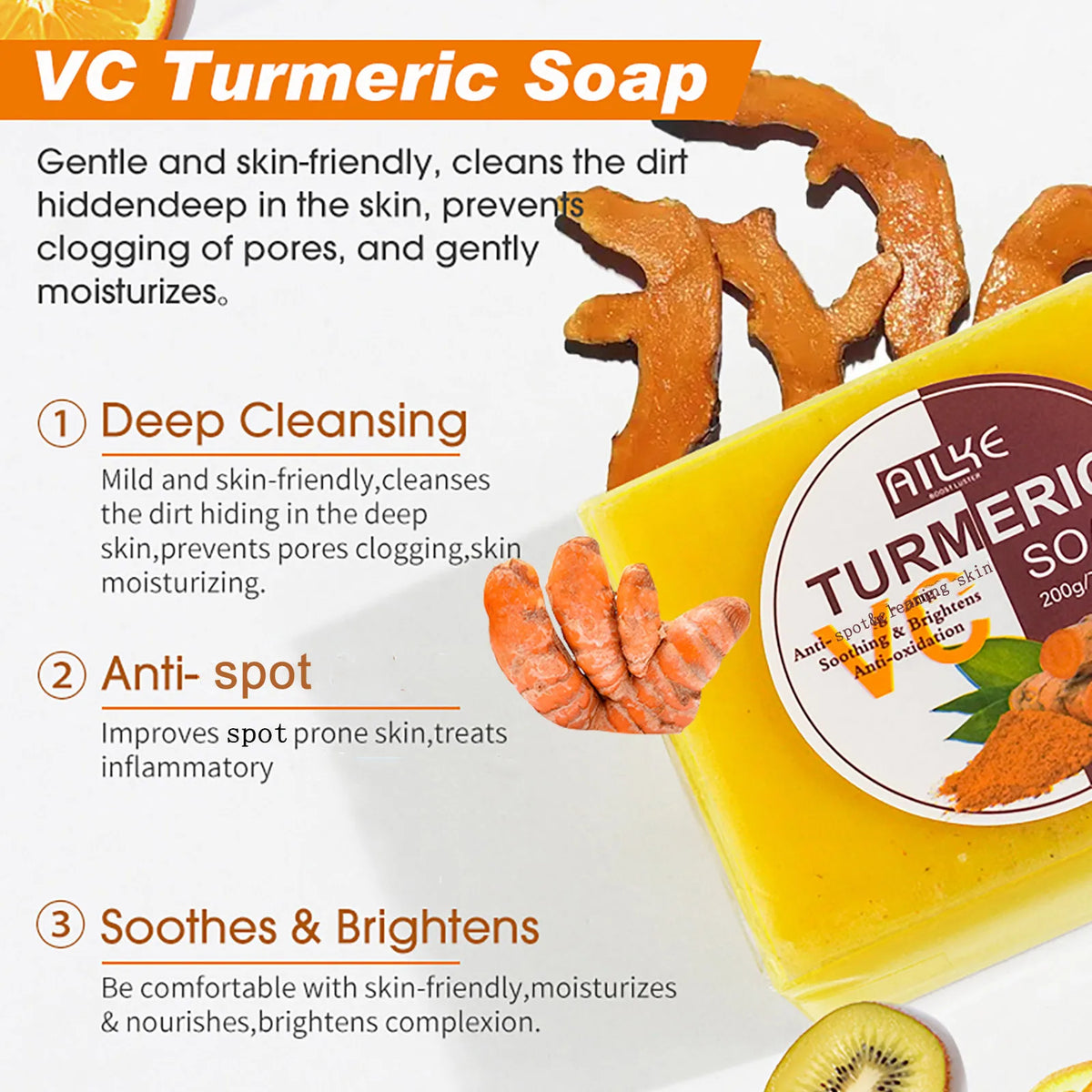 Organic turmeric skincare set by Hot Trend Vault featuring creams and serums for brightening, evening skin tone, and acne clearing.