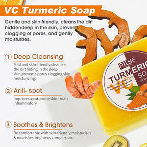 Organic turmeric skincare set by Hot Trend Vault featuring creams and serums for brightening, evening skin tone, and acne clearing.