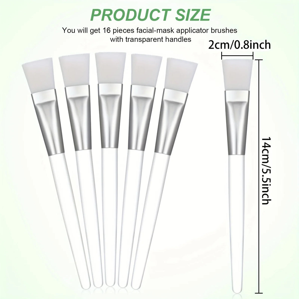 16 facial mask brushes - professional cosmetics and skin care tools, soft nylon bristles, transparent handles
