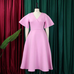 Elegant Dresses for Women V Neck Flare Sleeve High Waisted Pleated A Line Mid Calf Luxury Birthday Party Dinner Vestidos Mujer