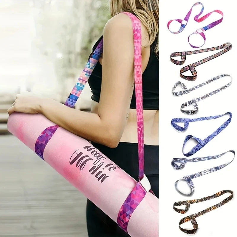 Hot Trend Vault adjustable yoga mat strap for easy carrying, shown in black with padded handle and adjustable length.
