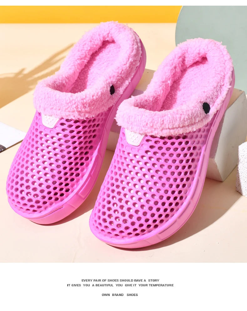 Couple Style Men's and Women's Cotton Slippers Winter Warm Plus Velvet Thickened Clogs Mule Shoes