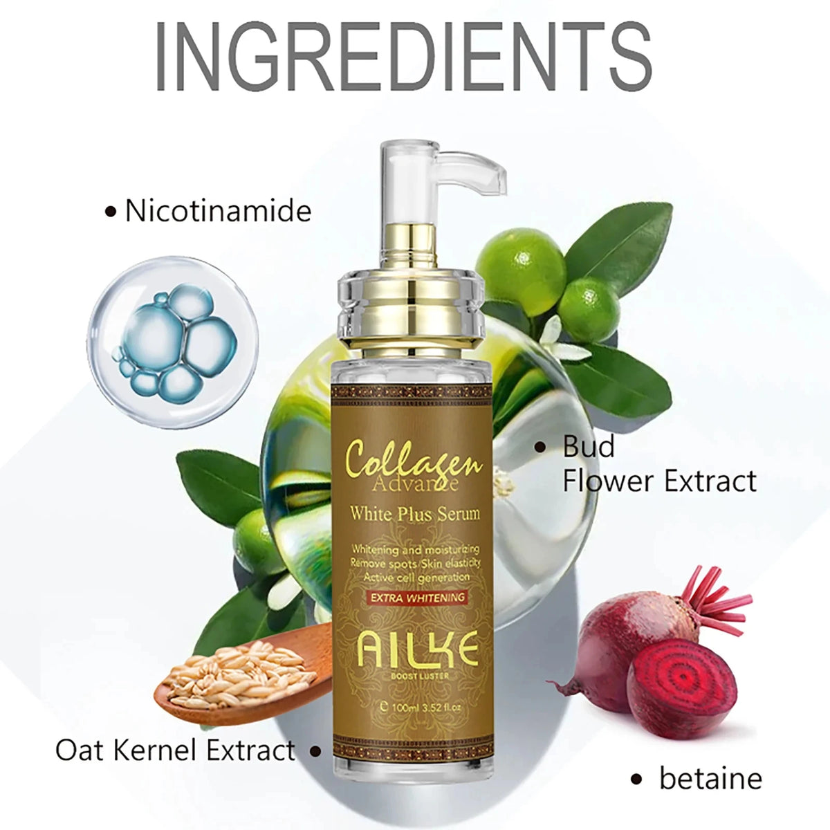 AILKE Unisex Collagen 5-in-1 skin care kit with bottles and jars for even tone and glowing skin, featuring a sleek, modern design.