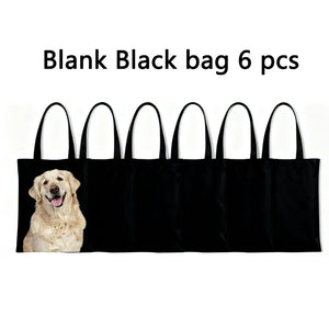 Six reusable canvas tote bags by Hot Trend Vault, eco-friendly and durable grocery shopping bags displayed flat.