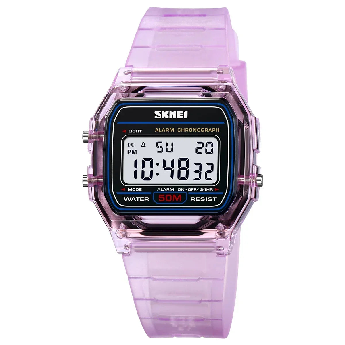 SKMEI 2056 waterproof unisex digital countdown watch with date display, worn by a person showing the watch on their wrist