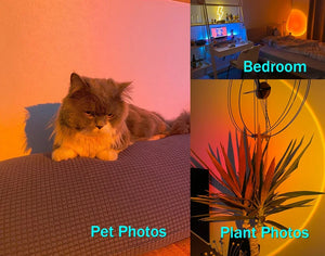 Hot Trend Vault USB Sunset Light Rainbow Projection Lamp displaying colorful sunset and rainbow patterns, perfect for bedroom decor and selfies.