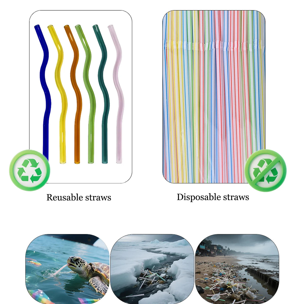 Reusable glass straw kit with six shatterproof borosilicate straws from Hot Trend Vault, ideal for eco-friendly drinking.
