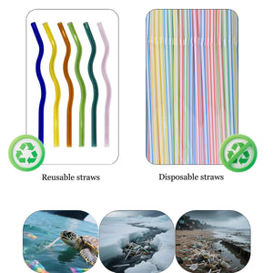 Reusable glass straw kit with six shatterproof borosilicate straws from Hot Trend Vault, ideal for eco-friendly drinking.