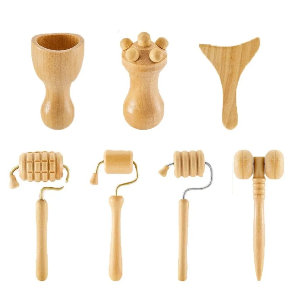6/7/8Pcs/Set Wooden Facial Massage Tools Roller Scraping Board Face Massager Kit Durable Anti-Aging Facial Care Kit