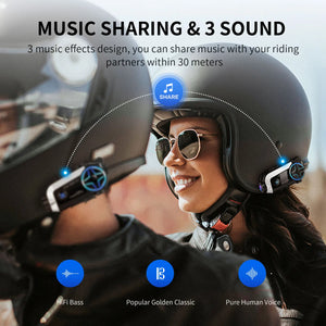 Fodsports FX30C motorcycle Bluetooth headset intercom with HiFi audio, shown with control buttons and sleek design.