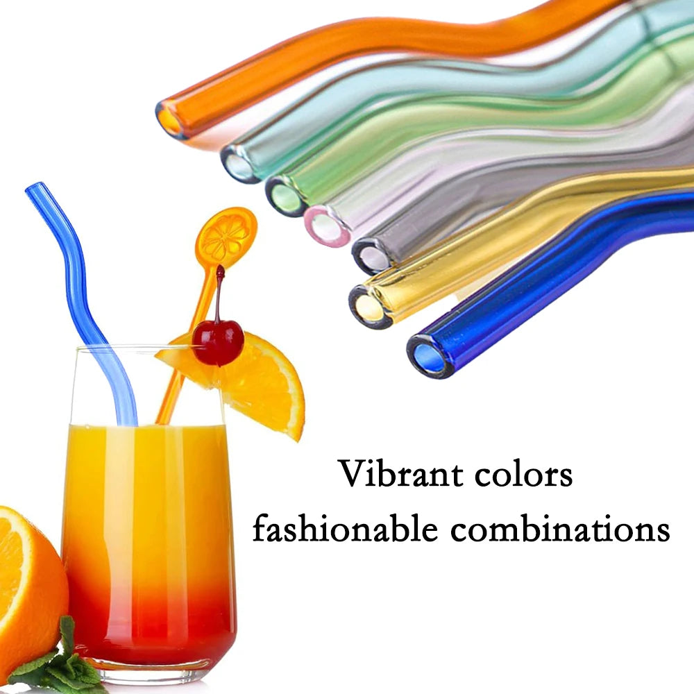 Reusable glass straw kit with six shatterproof borosilicate straws from Hot Trend Vault, ideal for eco-friendly beverage drinking.
