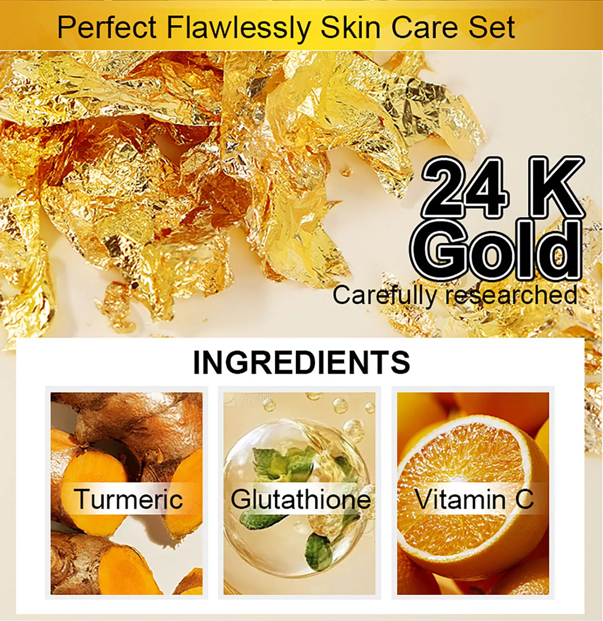 Close-up of AILKE 24K Gold Collagen Whitening serum bottle from Hot Trend Vault with gold accents and sleek design.