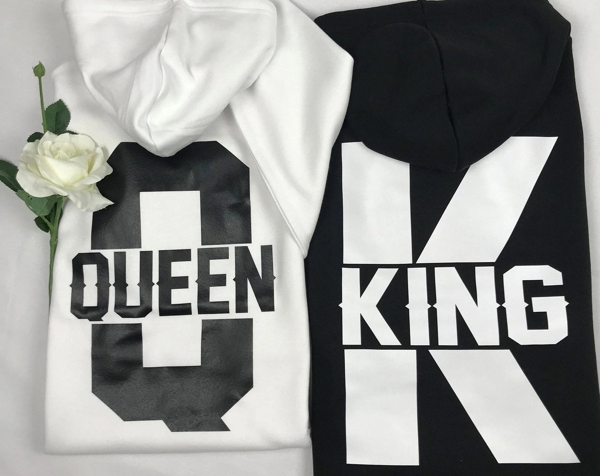 New Fashion Couple Hoodies King Queen Printed Hooded Seatshirts Streetwear Casual Pullover Tops Lovers Valentine's Day Hoodies