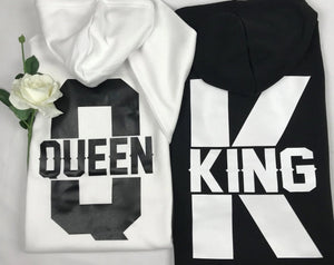 New Fashion Couple Hoodies King Queen Printed Hooded Seatshirts Streetwear Casual Pullover Tops Lovers Valentine's Day Hoodies