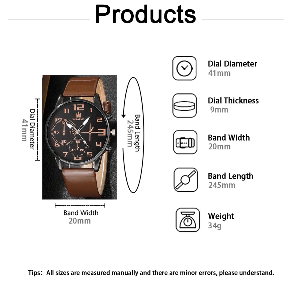 Men's sports watch set by Hot Trend Vault with five retro big dial quartz watches and brown leather straps.