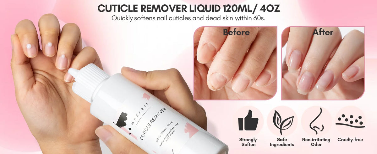 Makartt Cuticle Remover Kit, Nail Care with Cuticle Oil Pen, Trimmer, Nail File &amp; 120ml Cuticle Remover Liquid, Manicure Set