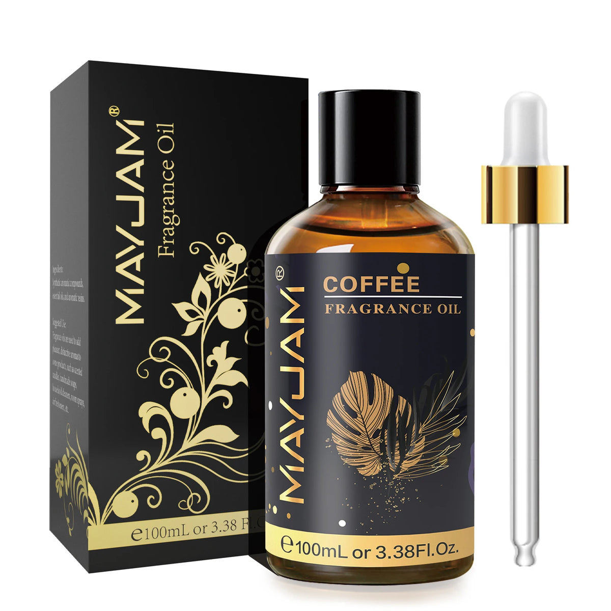 Mayjam 100ml premium fragrance oil by Hot Trend Vault featuring Sea Breeze, Coconut, Vanilla, Coffee, and Bubble Gum scents with dropper
