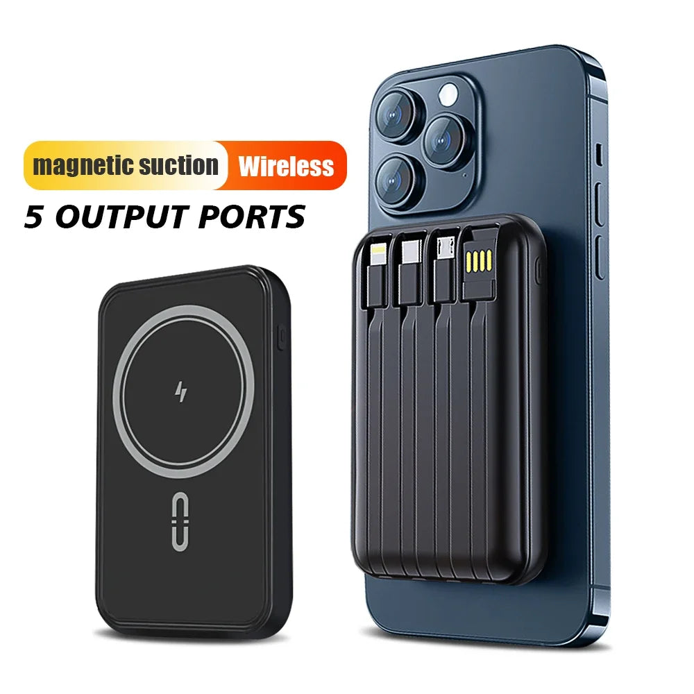 10000mAh Power Bank 15W Magnetic Fast Charging External Battery Wireless Charger with 4lines Cable for iPhone 15/14/13 xiaomi