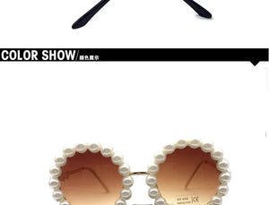 Pearl round sunglasses for women and men with small oval frame, vintage style, luxury design by VICKICOCO, from Hot Trend Vault.