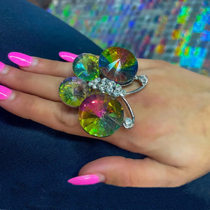 Open butterfly finger ring with rhinestones, Y2K style for women, featuring a trendy stonefans design and delicate detailing.