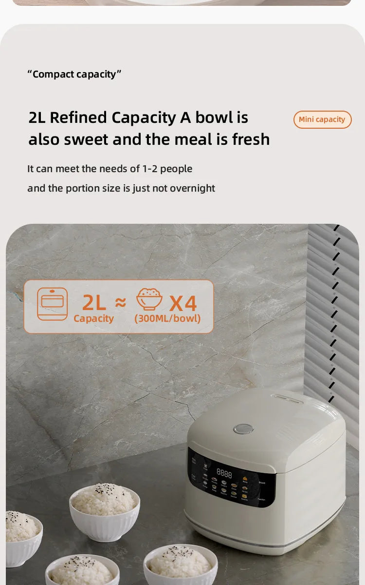 Hot Trend Vault Kbxstart Smart Rice Cooker 2L with timer, 400W, ideal for 1 to 2 people, shown on a kitchen countertop.