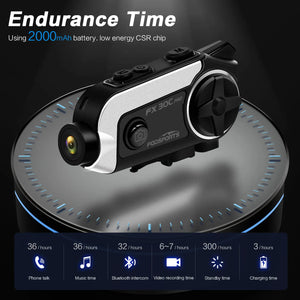 Fodsports FX30C motorcycle Bluetooth headset intercom with HiFi audio, featuring compact design and adjustable microphone.