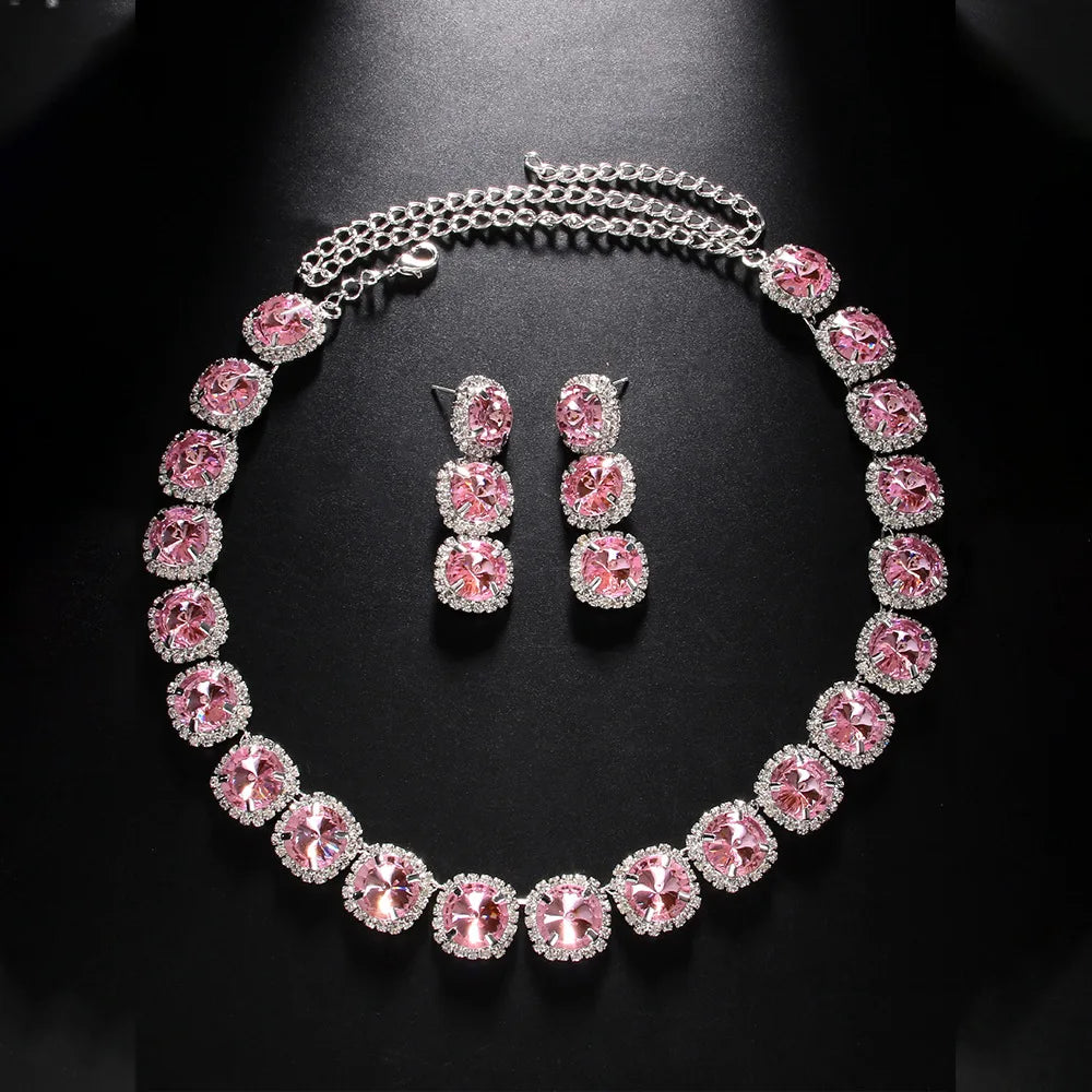 Stonefans Square Necklace and Earrings Set for Women Wedding Gift Green Accessories Jewelry Sets Luxury 2024 Designs Girls