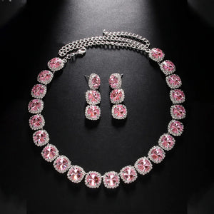 Stonefans Square Necklace and Earrings Set for Women Wedding Gift Green Accessories Jewelry Sets Luxury 2024 Designs Girls