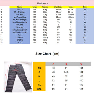 Lightweight down winter hiking pants for men and women by Hot Trend Vault, designed for warmth and outdoor comfort