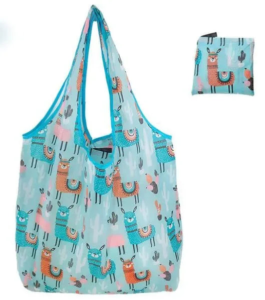 Large eco-friendly foldable tote bag for women by Hot Trend Vault, shown with case for reusable shopping and storage.