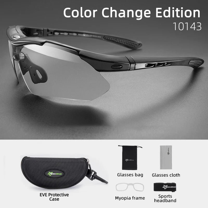 Hot Trend Vault RockBros cycling photochromic glasses with UV400 protection, outdoor-ready eyewear for men, shown in the image.