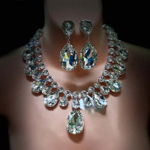 Stonefans Fashion Teardrop Necklace Set for Women Rhinestone Crystal Adjustable Statement Wedding Necklace and Earrings Set Gift