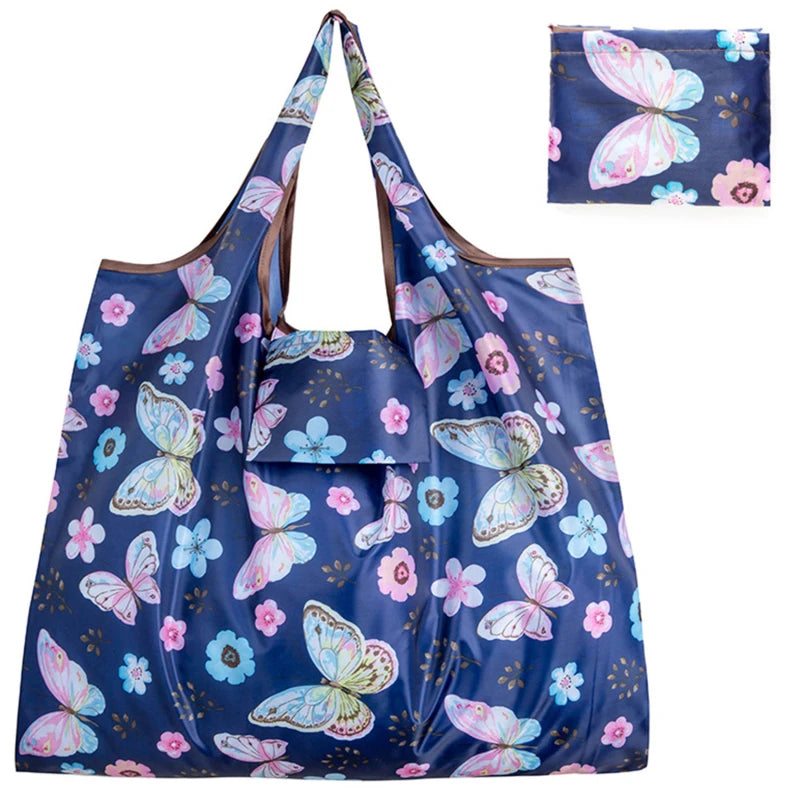 Hot Trend Vault Clyine reusable folding shopping bag with lemon and strawberry cartoon print, eco-friendly portable tote for shoppers.