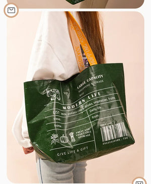 Foldable reusable waterproof shopping tote by Hot Trend Vault, eco-friendly design, ideal for eco-conscious shoppers, shown folded and open