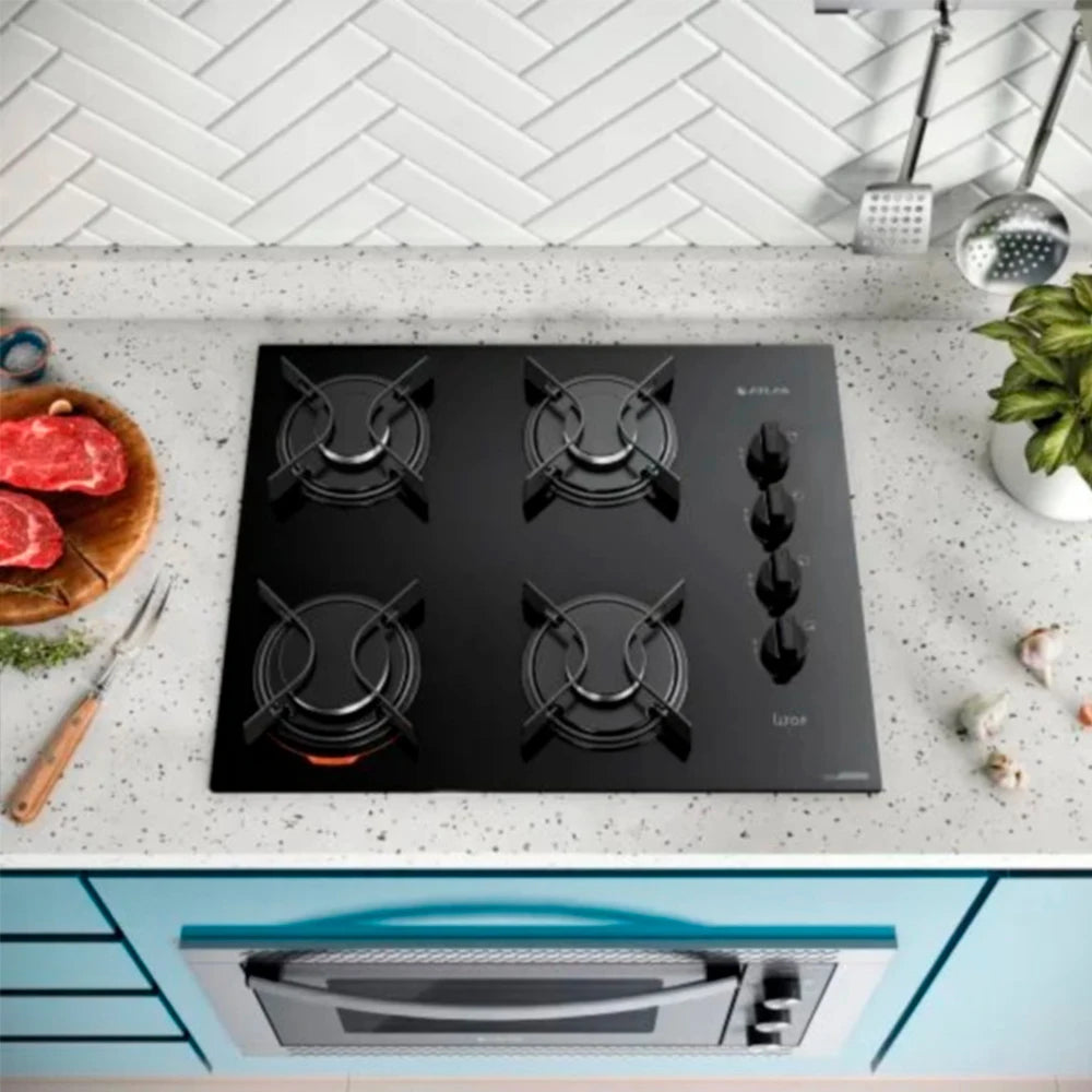 Black Atlas 4 Cooktop with Glass Table U Top Bivolt