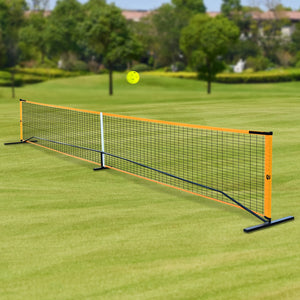Hot Trend Vault portable pickleball net set with four paddles, balls, and carry bag for backyard family fun.