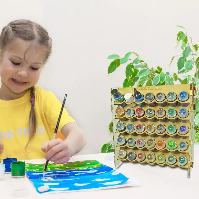 Wooden Paint storage rack 35-hole wall mount Paint Round Bottle Organizer Display Stand For Miniature Paint Set