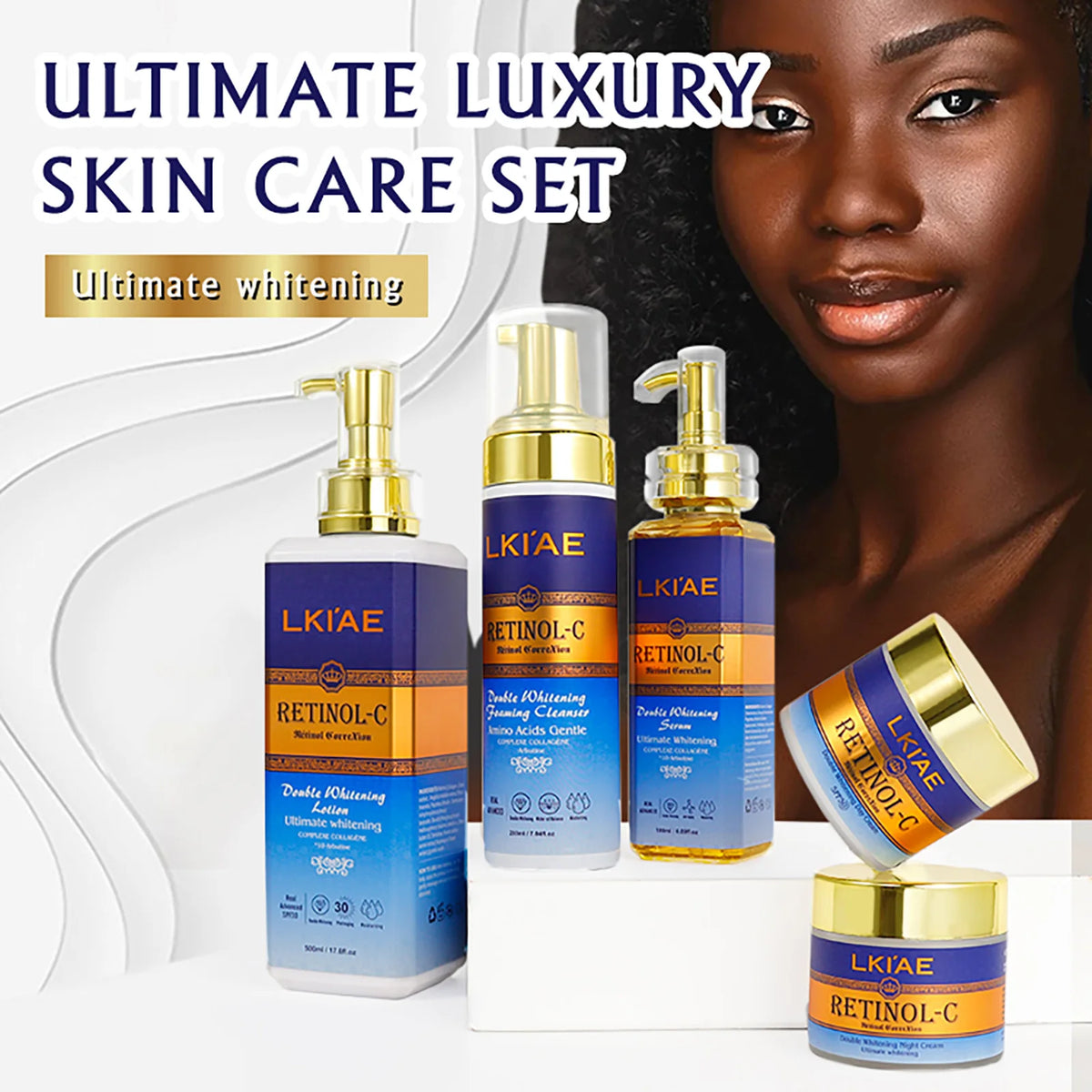 AILKE Retinol Whitening Skin Care Set by Hot Trend Vault, featuring hydrating products for adult skin brightening and rejuvenation.