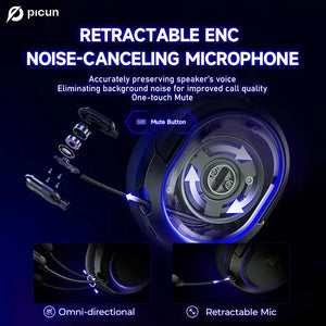 Picun G2 Wireless Gaming Headset Bluetooth 5.3 2.4G Headphones 7.1 Surround 5ms Low Latency ENC Mic for PC PS4 PS5 Phone Switch