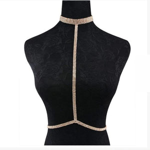 New Luxury Shiny Rhinestone Bra Neck Top for Women Harness Sexy Bikini Crystal Chain Chest Belly Breast Waist Body Jewelry Gifts